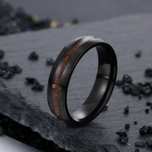 Mens Titanium Wood Inlay Design Wedding Band. Ring Size 6,7,8,9,10,11,12,13